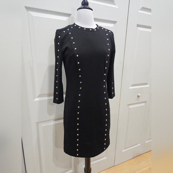 Michael Kors Black & Silver Studded Sheath 3/4 Sleeve Dress 4 Small - Picture 6 of 8